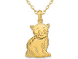 14K Yellow Gold Cat Charm Pendant Necklace with Chain